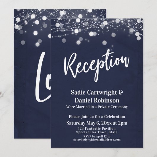 Invitation Réception de mariage avec Navy et lumières texturé (Devant / Derrière)