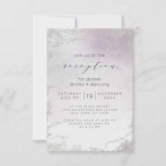 Invitation Réception de mariage avec paillettes argentées et (Devant)