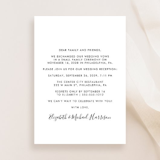 Invitation Réception de mariage avec photo de script moderne