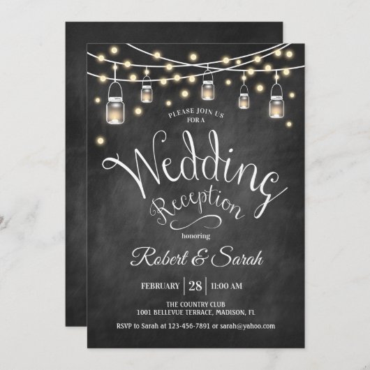 Invitation Réception de mariage avec tableau noir et lumières (Devant / Derrière)