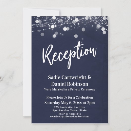 Invitation Réception de mariage avec texture Navy et lumières (Devant)