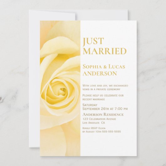 Invitation Réception de mariage avec une rose jaune mariée (Devant)