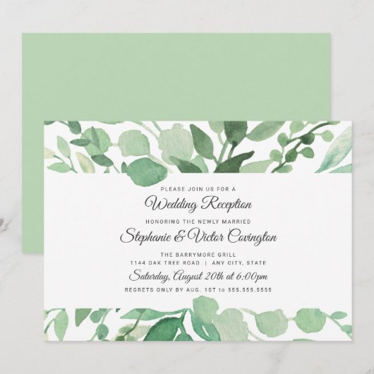 Invitation Réception de mariage avec verdure aquarelle luxuri (Devant / Derrière)