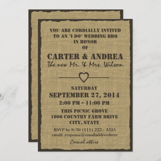 Invitation Réception de mariage BBQ (Devant / Derrière)