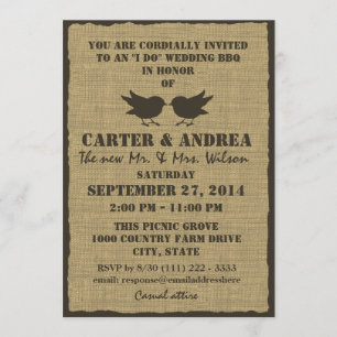 Invitation Réception de mariage BBQ Oiseaux et Toile de Jute