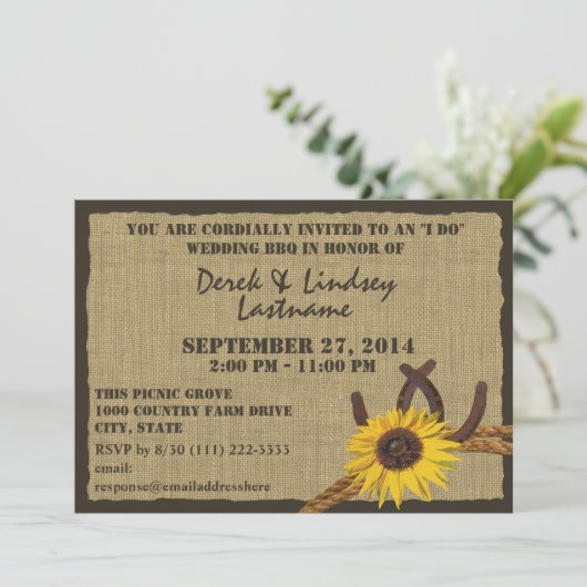 Invitation Réception de mariage BBQ Tournesol et Fers à Cheva (Debout devant)