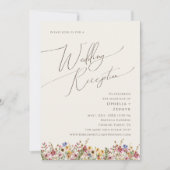 Invitation Réception de mariage beige dans une prairie fleuri (Devant)
