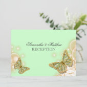 Invitation Réception de mariage beige verte de papillon (Debout devant)