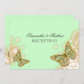 Invitation Réception de mariage beige verte de papillon (Devant / Derrière)