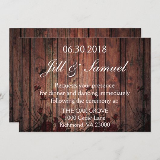 Invitation Réception de mariage Belle Faux Bois et dentelle (Devant / Derrière)