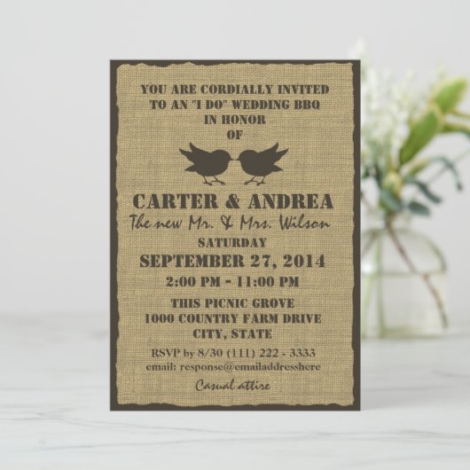 Invitation Réception de mariage Birds and Burlap BBQ (Debout devant)