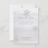 Invitation Réception de mariage blanc d'hiver flocon de neige (Devant)