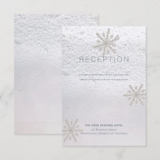 Invitation Réception de mariage blanc d'hiver flocon de neige (Devant / Derrière)