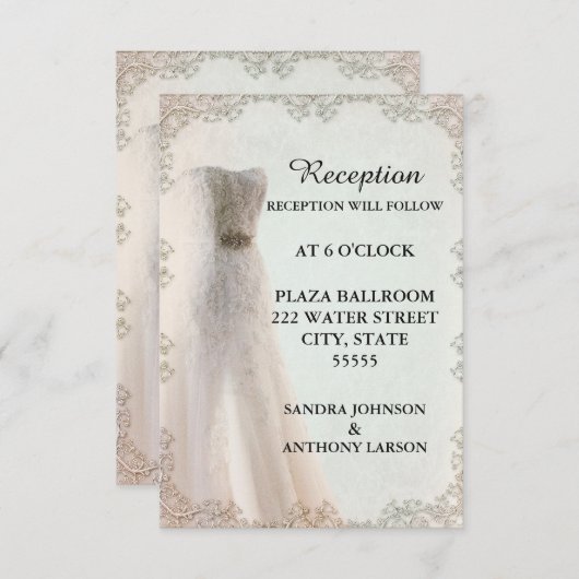 Invitation Réception de mariage blanc élégant, robe de mariée (Devant / Derrière)