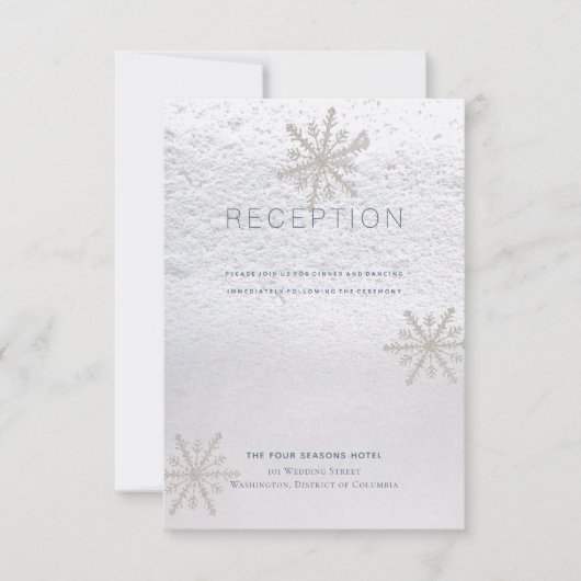 Invitation Réception de mariage blanc hivernal Flocon de neig (Devant)