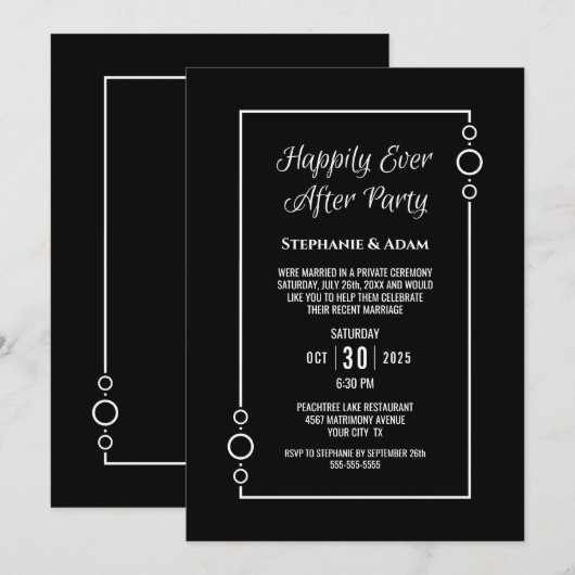 Invitation Réception de mariage Blanc Noir Heureux Pour Toujo (Devant / Derrière)