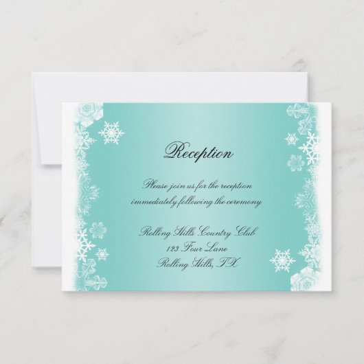Invitation Réception de mariage bleu clair et blanc flocon de (Devant)