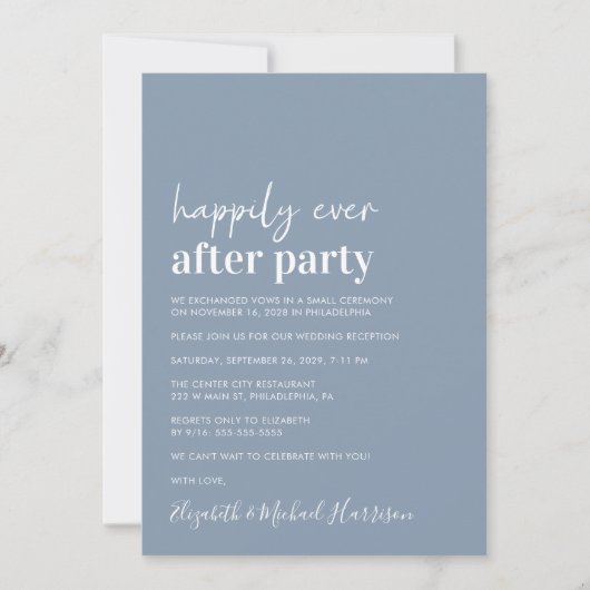 Invitation Réception de mariage bleu Dusty minimal moderne (Devant)