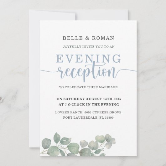 Invitation Réception de mariage bleu Eucalyptus rustique (Devant)