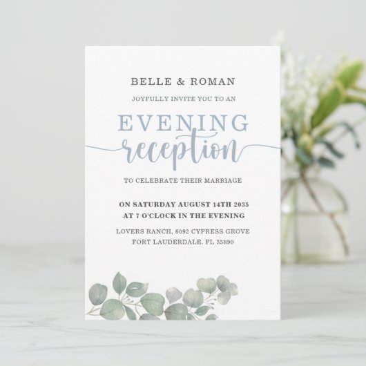 Invitation Réception de mariage bleu Eucalyptus rustique (Debout devant)