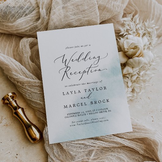 Invitation Réception de mariage bleu | Lavis à l'aquarelle