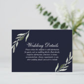 Invitation Réception de mariage bleu marine à feuille verte é (Debout devant)