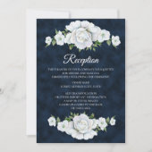 Invitation Réception de mariage bleu marine avec fleurs blanc (Devant)