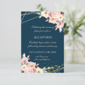 Invitation Réception de mariage Bleu Nuit Floral Doré Rustiqu (Debout devant)