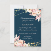 Invitation Réception de mariage Bleu Nuit Floral Rustique Or (Devant)