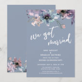 Invitation Réception de mariage bleu poussiéreux aux fleurs p (Devant / Derrière)