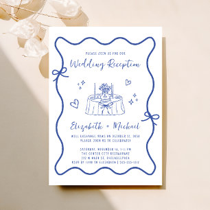 Invitation Réception De Mariage Bleu Tiré À La Main Whimsique