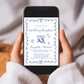 Invitation Réception De Mariage Bleu Tiré À La Main Whimsique