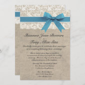 Invitation Réception de mariage bleue de toile de jute d'Aqua (Devant / Derrière)
