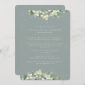Invitation Réception de mariage Blue-Green Snowberry+Eucalypt (Devant / Derrière)