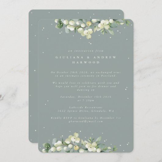 Invitation Réception de mariage Blue-Green Snowberry+Eucalypt (Devant / Derrière)