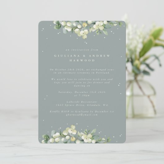 Invitation Réception de mariage Blue-Green Snowberry+Eucalypt (Debout devant)