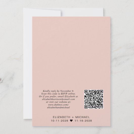 Invitation Réception de mariage blush minimal moderne QR Code (Dos)