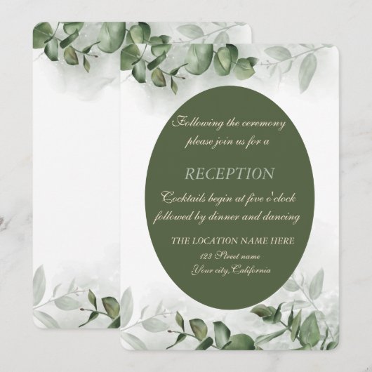 Invitation Réception de mariage Bohème aquarelle Eucalyptus (Devant / Derrière)