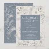 Invitation Réception de mariage bohème fleurs sauvages bleu p (Devant / Derrière)