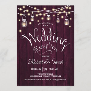Invitation Réception de mariage Bois rustique Bourgogne & Lum