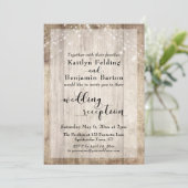 Invitation Réception de mariage Bois rustique et Guirlandes d (Debout devant)