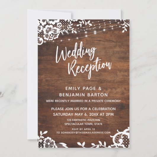 Invitation Réception de mariage Bois Rustique, Lumières et De (Devant)