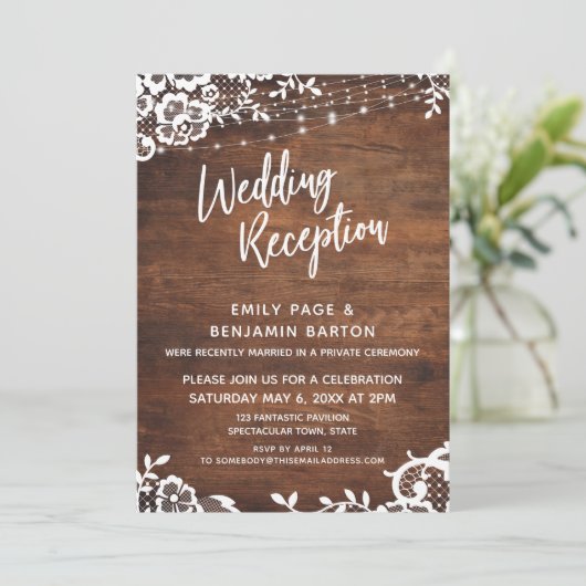 Invitation Réception de mariage Bois Rustique, Lumières et De (Debout devant)