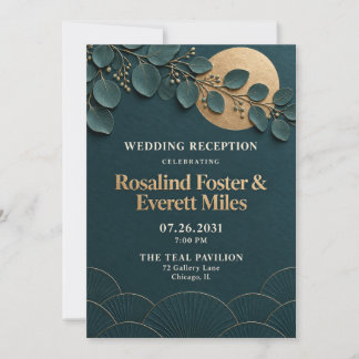 Invitation Réception de mariage botanique 3D or sarcelle de l