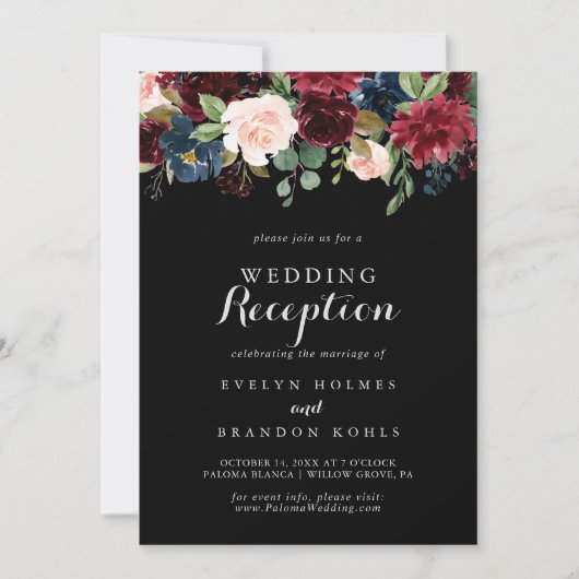 Invitation Réception de mariage botanique noir rustique (Devant)