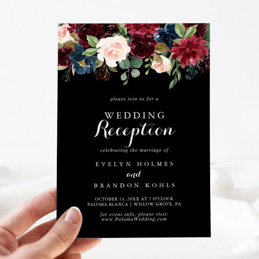 Invitation Réception de mariage botanique noir rustique