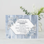 Invitation Réception de mariage botanique rustique Dusty Blue (Debout devant)