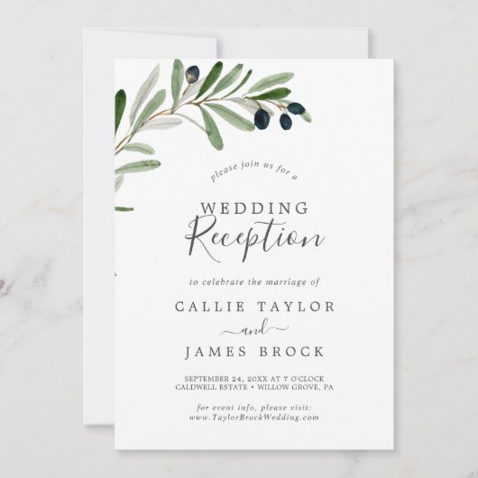 Invitation Réception de mariage Branche d'olive moderne (Devant)