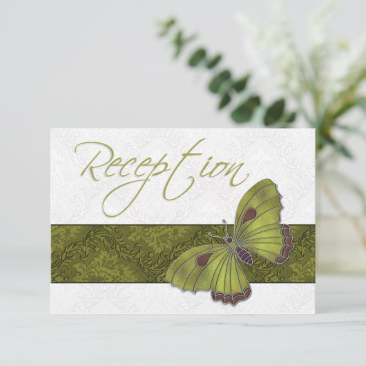 Invitation Réception de mariage Brocart papillon vert (Debout devant)