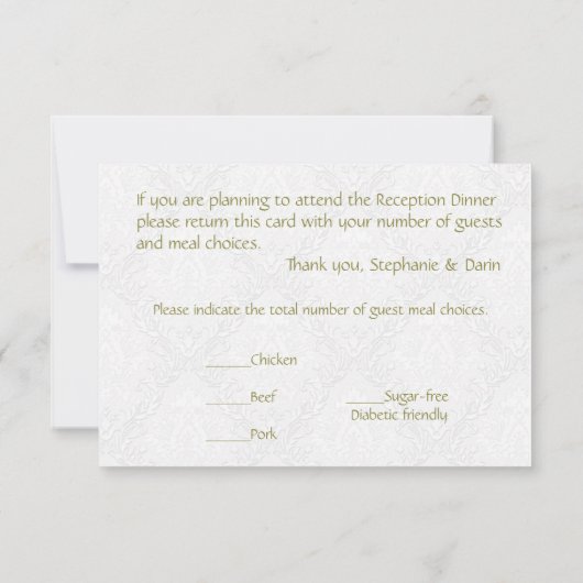 Invitation Réception de mariage Brocart papillon vert (Dos)